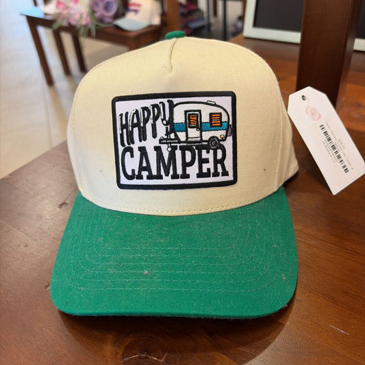 Happy Camper Trucker Hat Green & Natural (JBB)